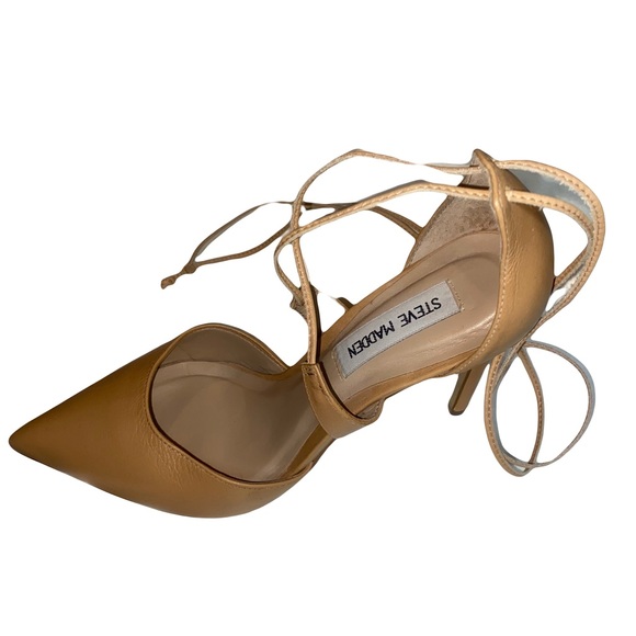 Steve Madden Nude Closed Toe Cross Strap Ankle/Leg Lace Ballet Heels Sz 8 - Picture 5 of 6